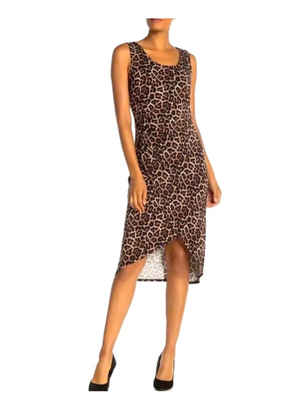 Sexy T Tahari Brown Leopard Asymmetrical Tulip Hem  Dress